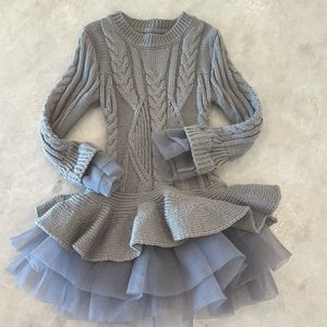 3T winter holiday Christmas tulle sweater dress girls grey
